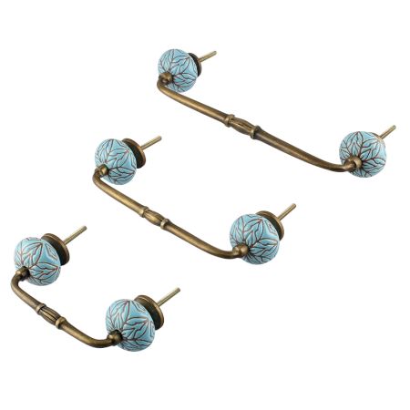 Turquoise Amarylis Floral Etched Ceramic Bridge Handle