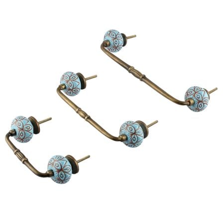 Turquoise Etched Ceramic Floral Bridge Handle