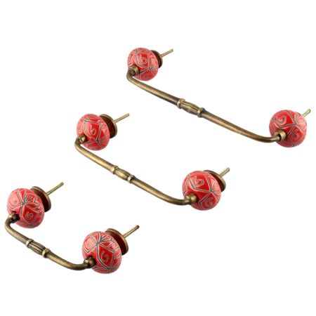 Red Etched Ceramic Floral Bridge Handle