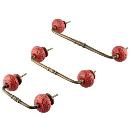 Red Leaf Flower Etched Ceramic Bridge Handle