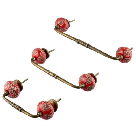 Red Marigold Etched Ceramic Bridge Handle