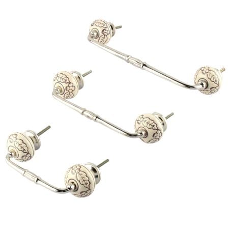 Cream Brown Leaf Flower Etched Ceramic Bridge Handle