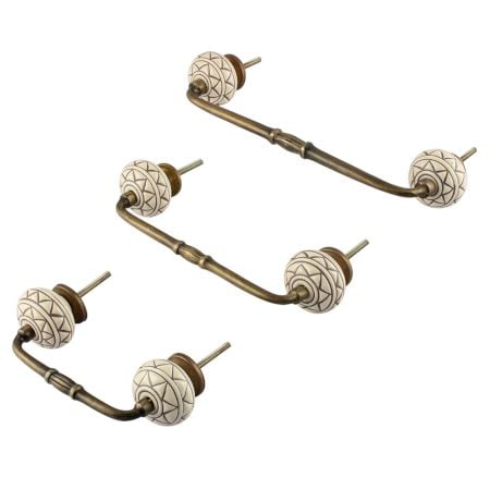 Cream Brown Pattern Etched Ceramic Bridge Handle