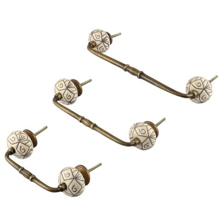 Cream Base Brown Etched Ceramic Floral Bridge Handle