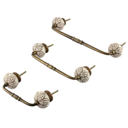 Cream Amarylis Floral Etched Ceramic Bridge Handle