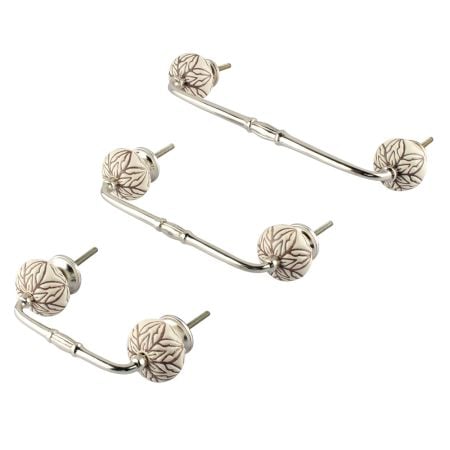 Cream Amarylis Floral Etched Ceramic Bridge Handle