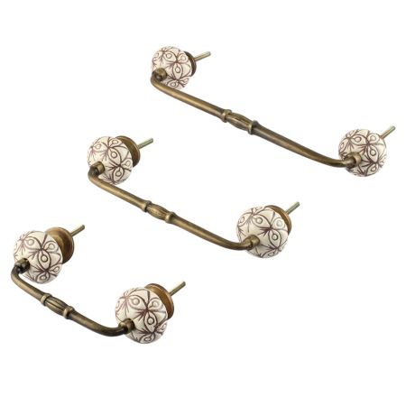Cream Brown Floral Etched Ceramic Bridge Handle
