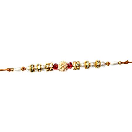Beautiful Pearls Rakhi with Red Crystal Beads