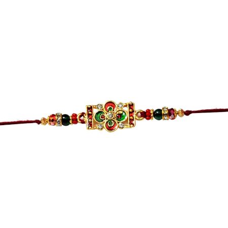 Traditional Red-Green Rakhi with Beads