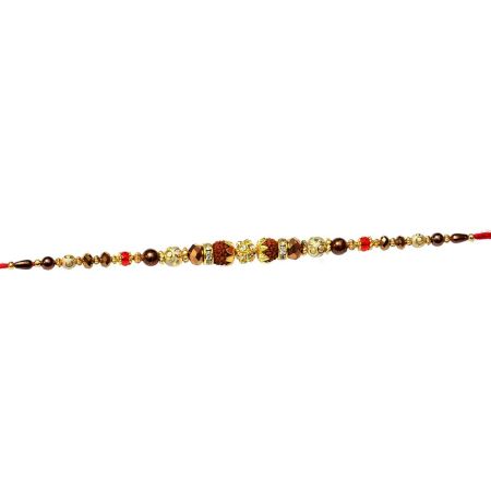 Copper Color Beads Rakhi with Rudraksh and Diamonds Rakhi
