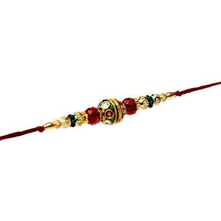 Traditional Meenakari Rakhi with Red-Green Beads Rakhi