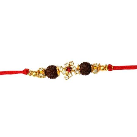 Auspicious Diamond Swastik Rakhi with Rudraksh