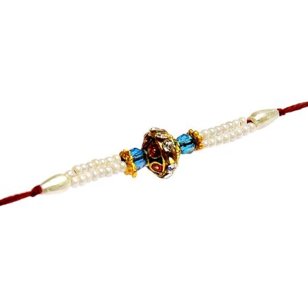 Beautiful Pearls with Blue Crystal Beads Rakhi