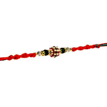 Multicolor Pearl Bead with Green Crystal Beads Rakhi