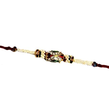Simple Pearl Rakhi with Meenakari