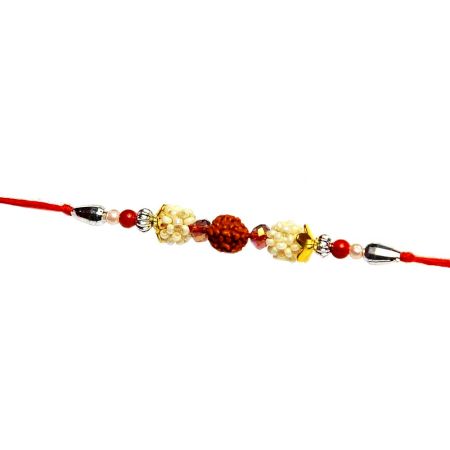 Rudraksh Rakhi with Crystal Beads and Pearls