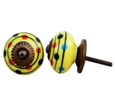 Yellow Stripes Dotted Ceramic Knob