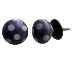 Purple White Polka Dot Small Ceramic Knob