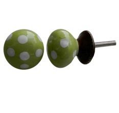 Lime White Polka Small Ceramic Knob