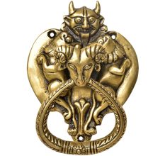 Handmade Brass Demon Two Lions Ram Head Door Knocker