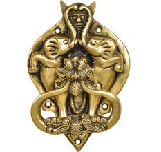 Handcrafted  Brass Demon Two Elephants Dragon Head Door Knocker