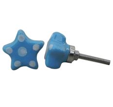 Turquoise Star White Polka Ceramic Wardrobe Knob