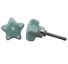 Sage Green White Polka Star Wardrobe Knob