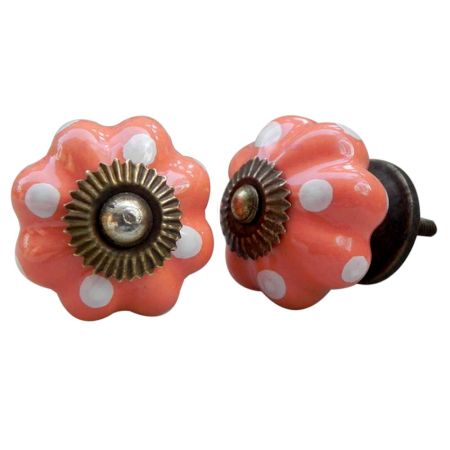 Pastel Orange White Dotted Knob