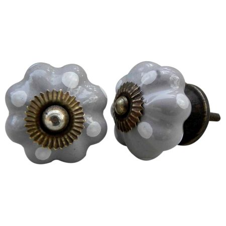 Grey White Polka Dotted Melon Knob