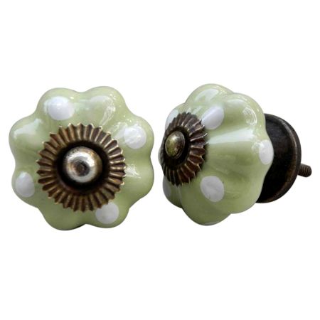 Light Lime White Polka Dresser Knob