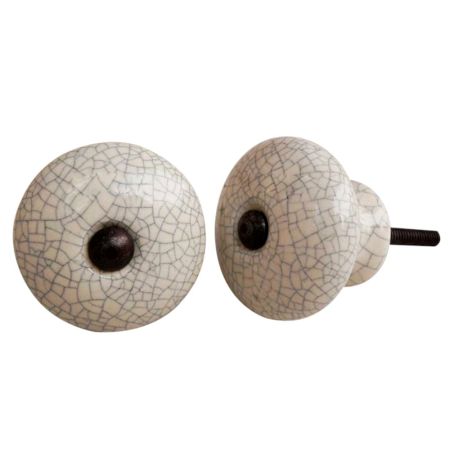 Cream And Black Crackle Ceramic Furniture Knob
