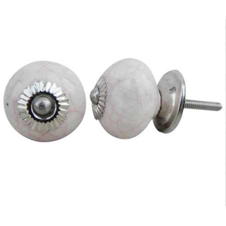 Cream Pink Crackle Ceramic Knob