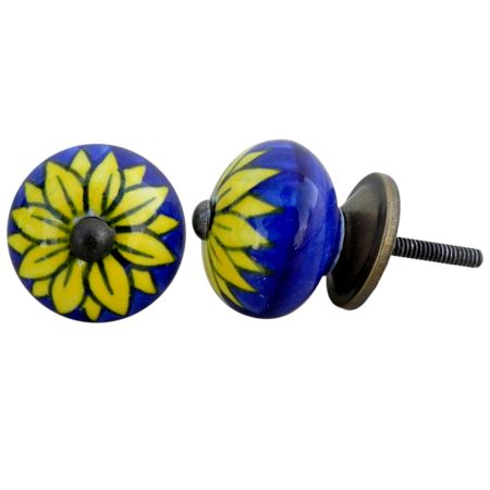 Navy Blue Floral Knob