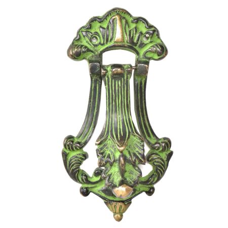 Solid Brass Celtic or Pattern Design Door Knocker With Green Patina