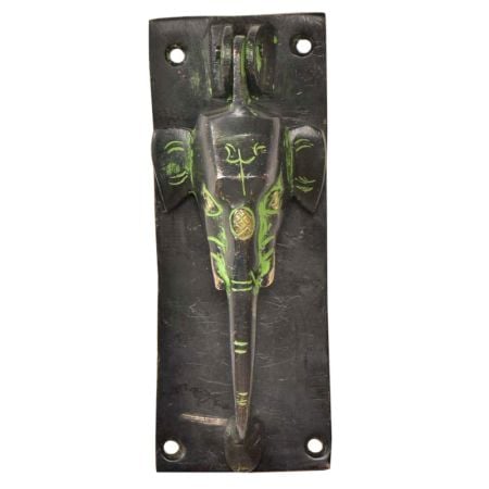Black Brass Elephant With Trunk Door Knocker With Patina