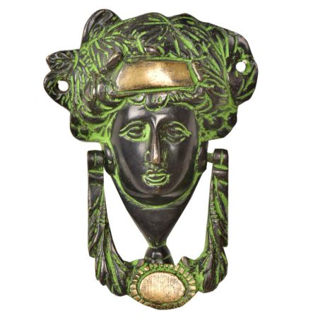 Handcrafted Brass Woman's Head Door Knocker With Patina