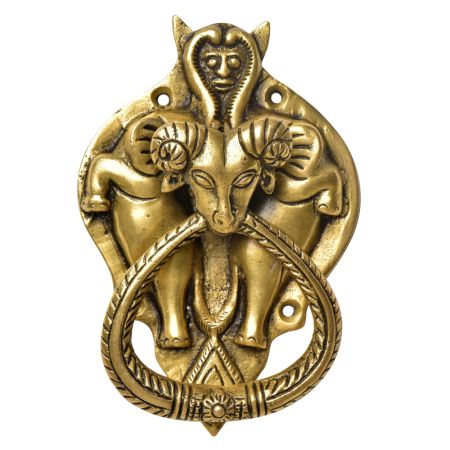 Handmade Brass Demon Two Elephants Ram Head Door Knocker