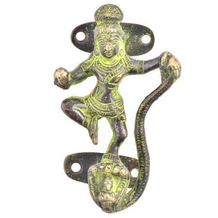 Kaalia Mardan Krishna Bronze Door Handle With Green Patina