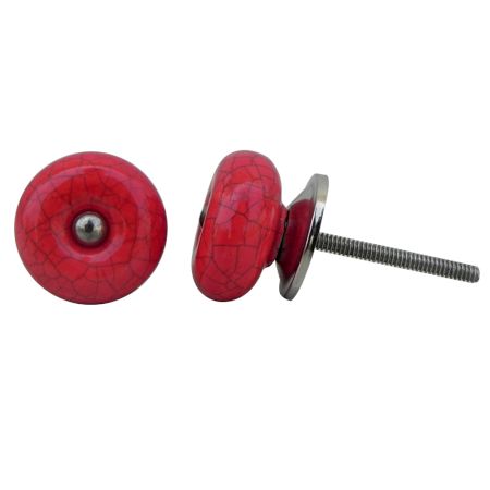 Red Crackle Ceramic Wardrobe Knob