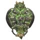 Black  Brass Green Patina Demon Head With Two Lion Figurines Door Knocker