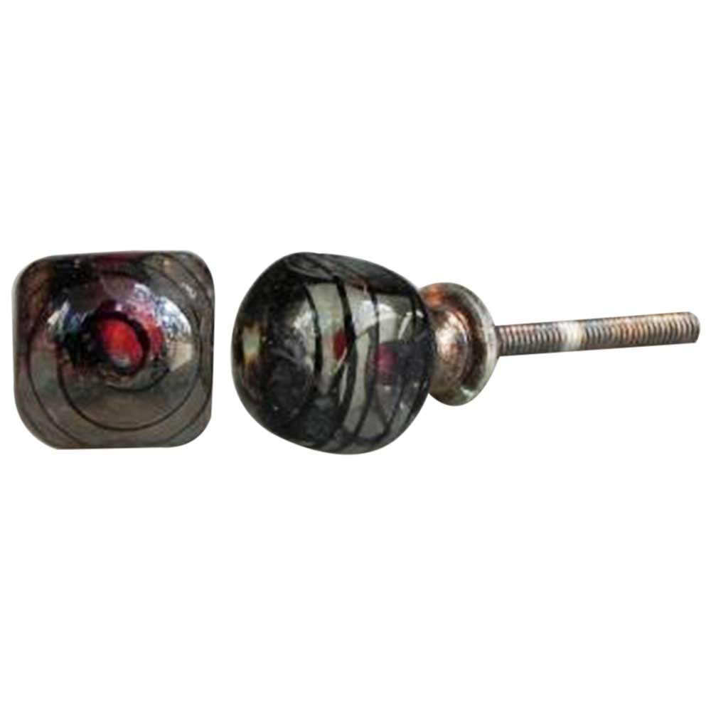 Striped Black Glass Knob