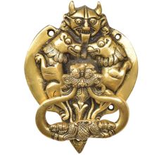 Handcrafted  Brass Demon Two Lions Dragon Head Door Knocker