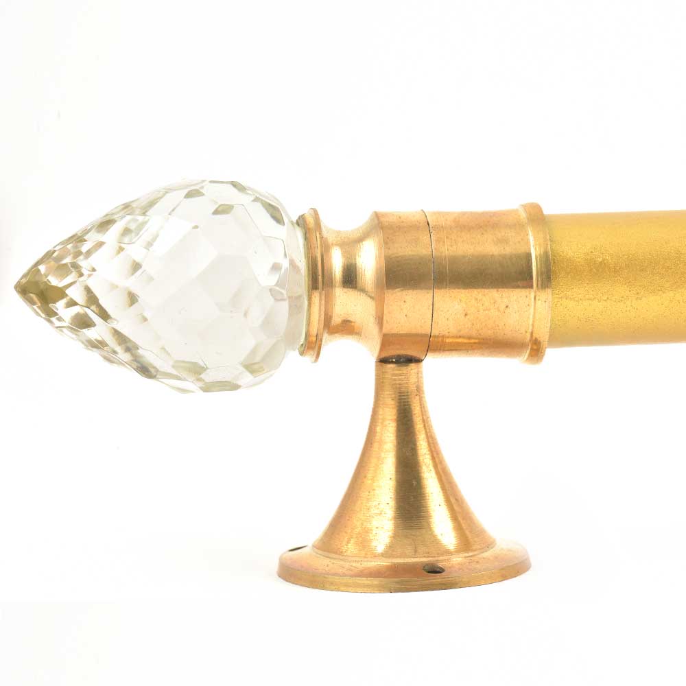 Set Of 2 Teardrop Crystal Curtain Pole Finials With Golden Brass Bracket