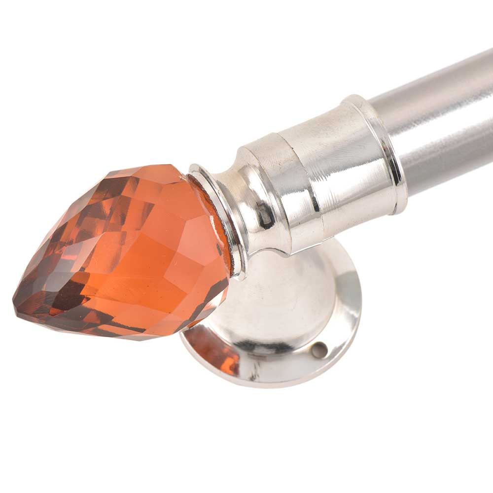 Set Of 2 Red Teardrop Crystal Curtain Pole Finials With Silver Brass