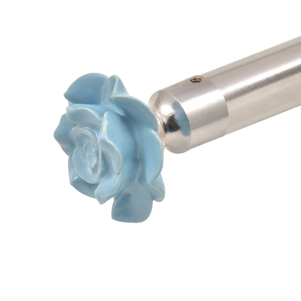 Blue Ceramic Rose Curtain Rod Finial Top In Pair