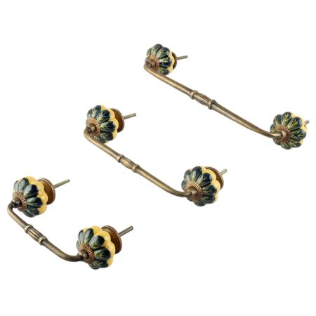 Yellow Blue Leaf Ceramic Bridge Handle