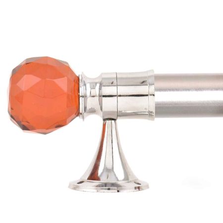 Set Of 2 Red Globe Crystal Curtain Pole Finials With Silver Brass Bracket