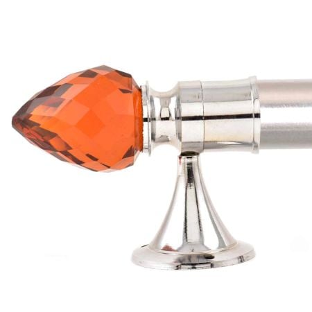 Set Of 2 Red Teardrop Crystal Curtain Pole Finials With Silver Brass Bracket