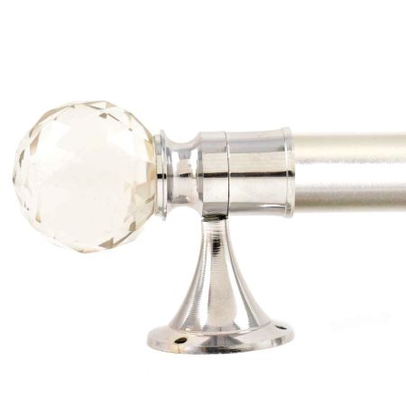 Set Of 2 Transparent Globe Crystal Curtain Pole Finials With Silver Brass Bracket