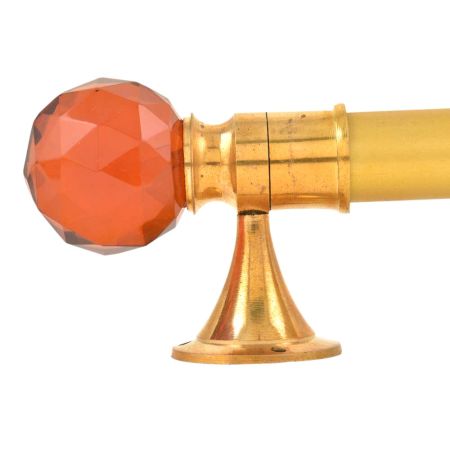 Set Of 2 Red Globe Crystal Curtain Pole Finials With Golden Brass Bracket